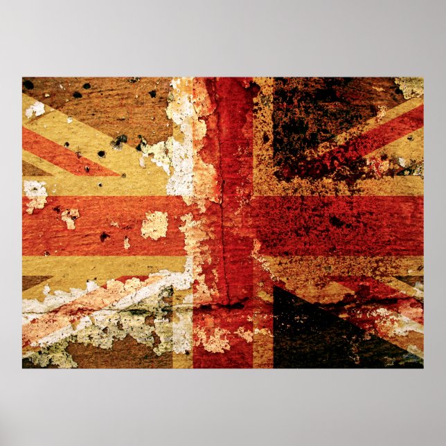 Grunge UK flag on an old wall poster (Front)