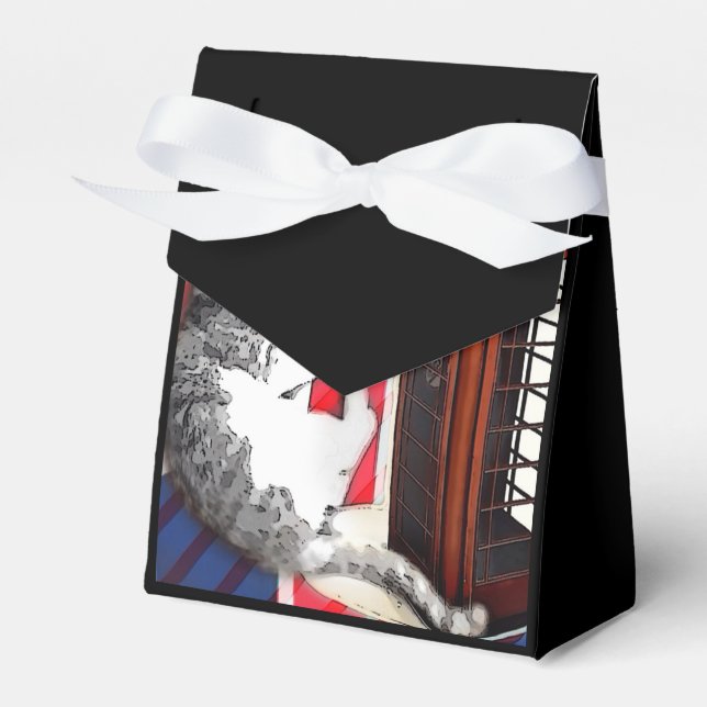 Grunge union jack flag telephone booth kitty cat favour box (Front Side)