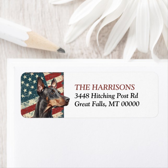 Grunge USA Flag Doberman Pinscher Return Address (Insitu)
