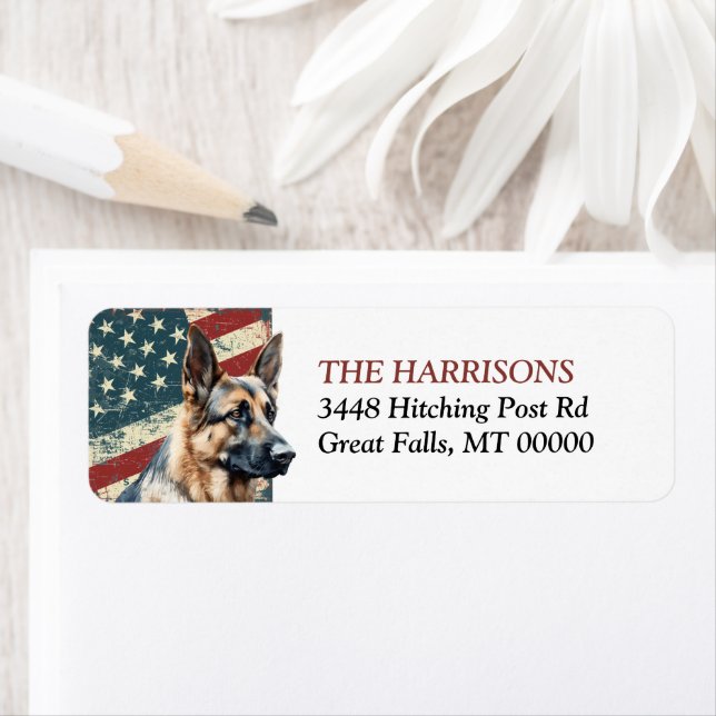 Grunge USA Flag German Shepherd Return Address (Insitu)