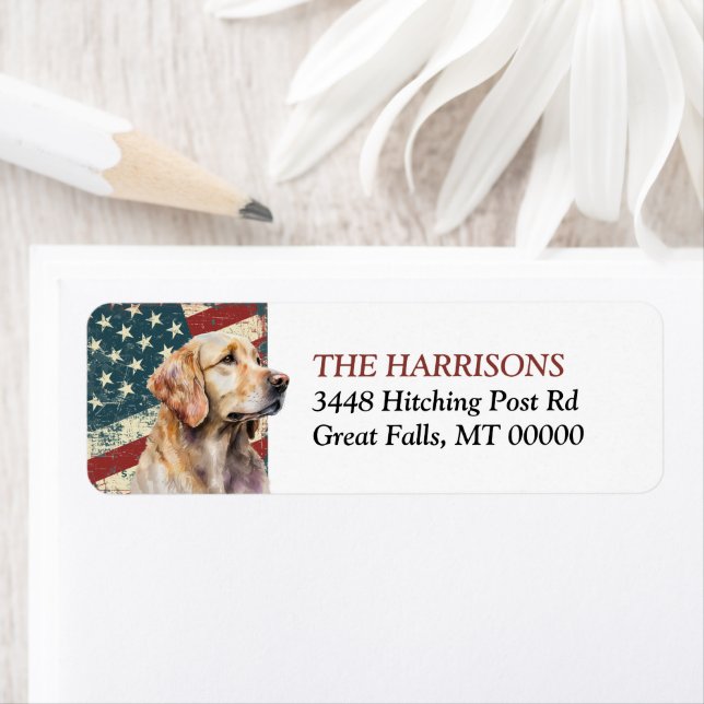 Grunge USA Flag Golden Retriever Return Address (Insitu)