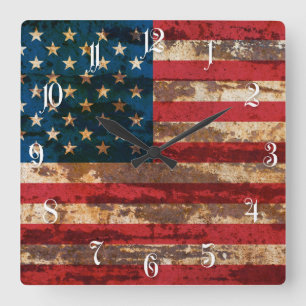 Grunge USA flag Square Wall Clock