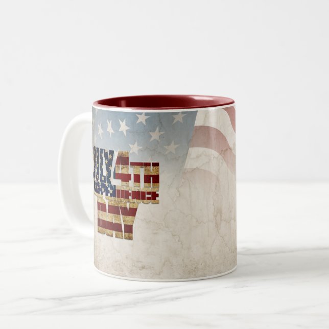 Grunge USA July 4th Independence Graphic Two-Tone Coffee Mug (Front Left)