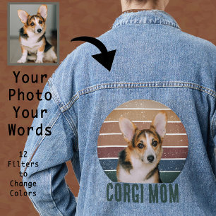Grunge Vintage Distressed Pet Photo Corgi Dog Mum Denim Jacket