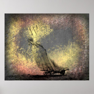 Grunge Vintage Racing Yacht Atlantic Poster