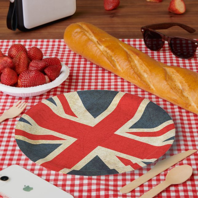 Grunge Vintage United Kingdom Flag Paper Plate (Picnic)