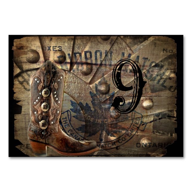 grunge Wagon Wheel western cowboy wedding Table Number (Front)