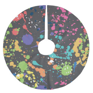 Grunge Watercolor: Colourful Spots Pattern. Brushed Polyester Tree Skirt