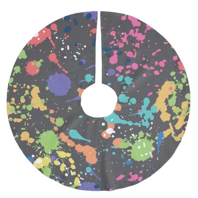 Grunge Watercolor: Colourful Spots Pattern. Brushed Polyester Tree Skirt (Front)