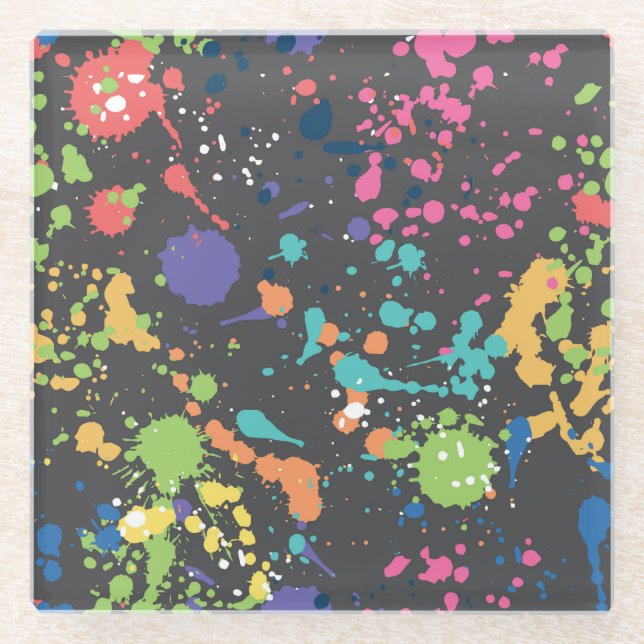 Grunge Watercolor: Colourful Spots Pattern. Glass Coaster (Front)