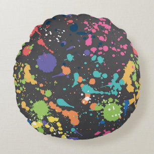 Grunge Watercolor: Colourful Spots Pattern. Round Cushion