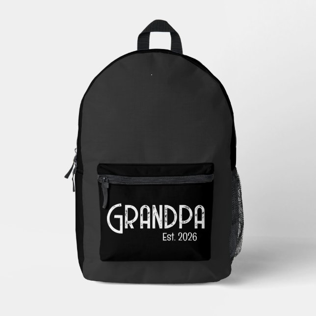Grunge White Letters Established Grandpa Printed Backpack (Front)