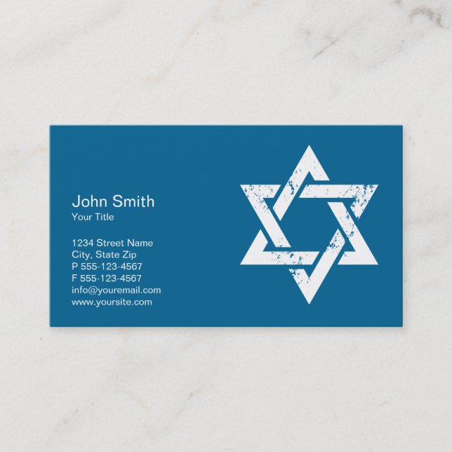 Grunge White Star of David Business Card Template (Front)