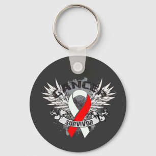 Grunge Winged Ribbon Oral Cancer Survivor Key Ring