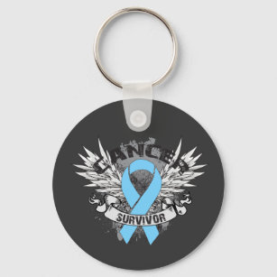 Grunge Winged Ribbon Prostate Cancer Survivor Key Ring