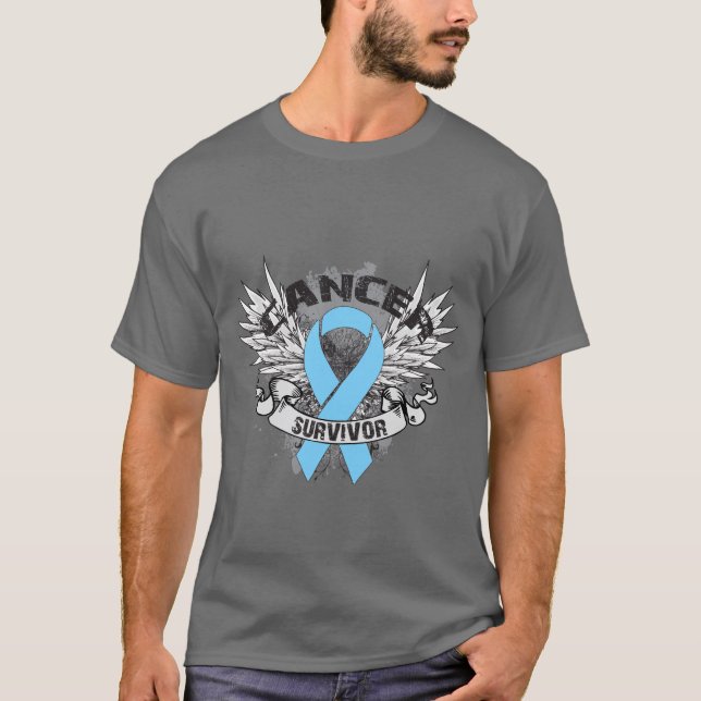 Grunge Winged Ribbon Prostate Cancer Survivor T-Shirt (Front)
