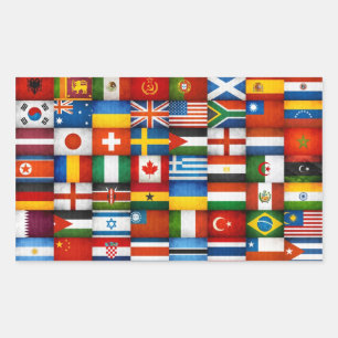 Grunge World Flags Collage Design Rectangular Sticker