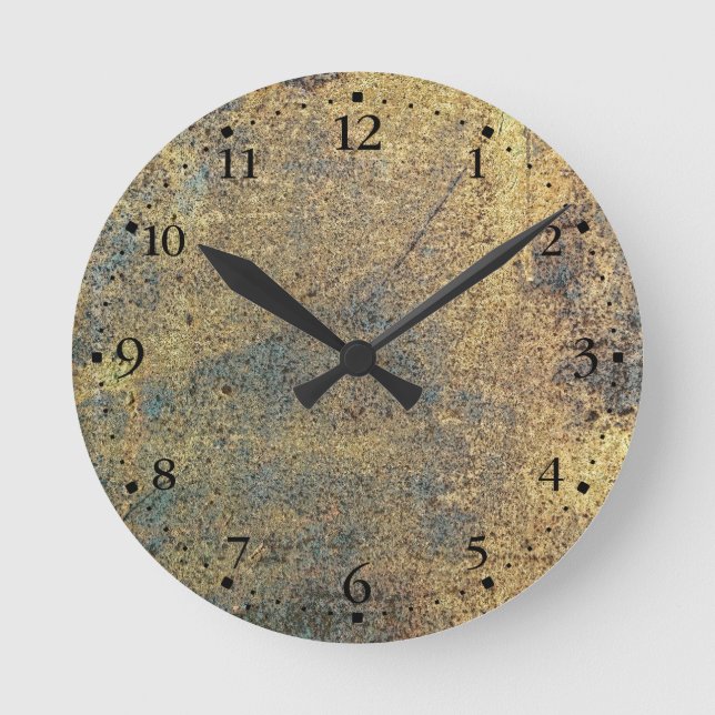 Grunge Yellow &amp; Blue Rusted Clockface 1 Black Round Clock (Front)