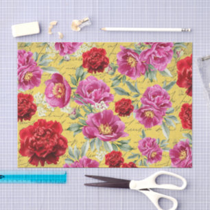 Grunge yellow Pink and burgundy peonies Decoupage Tissue Paper