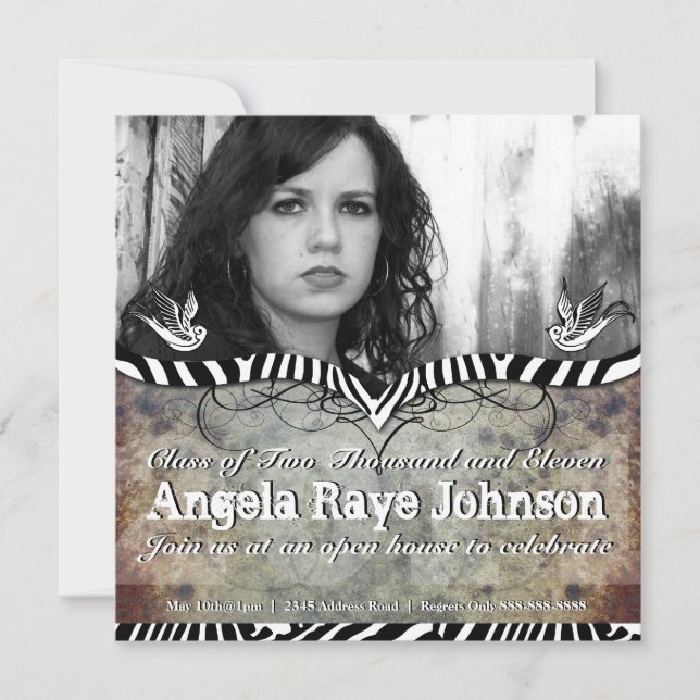 Grunge Zebra Stripes Graduation Invitation (Front)