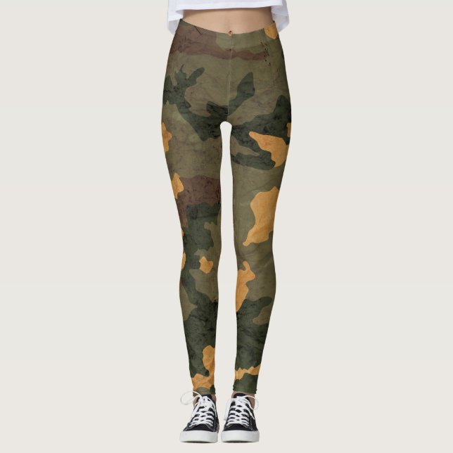 Grunged Green Camouflage Leggings (Front)
