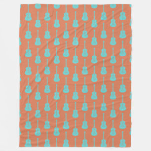 Grungy Acoustic Guitar Polkadot green orange Fleece Blanket
