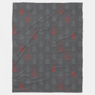 Grungy Acoustic Guitar Polkadot grey red Fleece Blanket