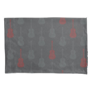 Grungy Acoustic Guitar Polkadot grey red Pillowcase