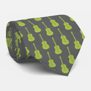 Grungy Acoustic Guitar Polkadot lime green Tie