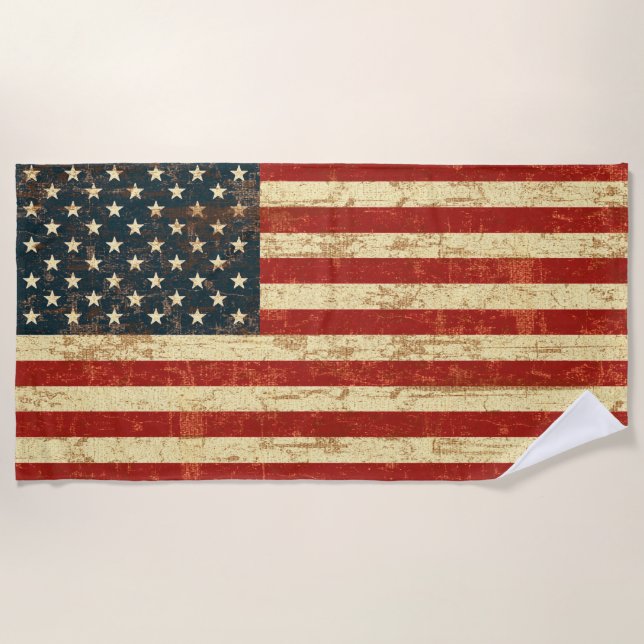Grungy American Flag Beach Towel (Front)