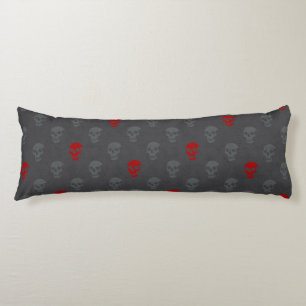 Grungy Anatomical Skull Polkadots grey red Body Cushion