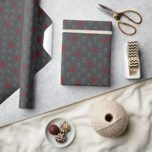 Grungy Anatomical Skull Polkadots grey red Wrapping Paper