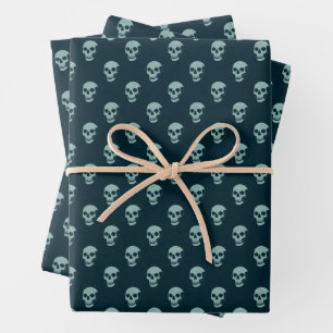 Grungy Anatomical Skull Polkadots navy mint Wrapping Paper Sheet