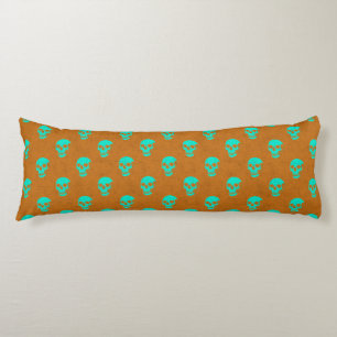 Grungy Anatomical Skull Polkadots orange green Body Cushion