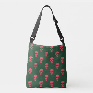 Grungy Anatomical Skull Polkadots pink green Crossbody Bag