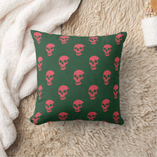 Grungy Anatomical Skull Polkadots pink green Cushion