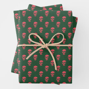 Grungy Anatomical Skull Polkadots pink green Wrapping Paper Sheet