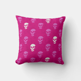 Grungy Anatomical Skull Polkadots pink white Cushion