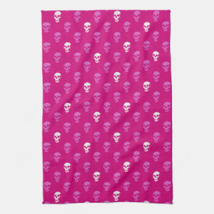 Grungy Anatomical Skull Polkadots pink white Tea Towel