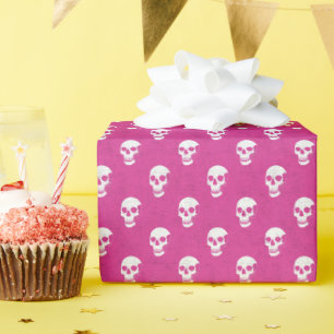 Grungy Anatomical Skull Polkadots pink white Wrapping Paper