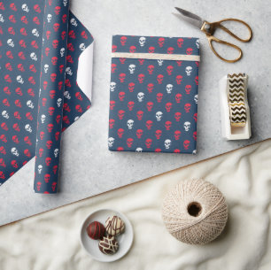 Grungy Anatomical Skull Polkadots red blue white Wrapping Paper
