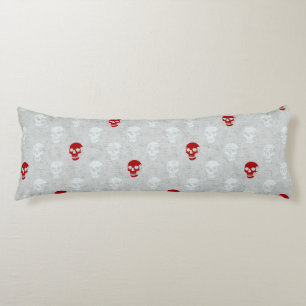 Grungy Anatomical Skull Polkadots red white Body Cushion