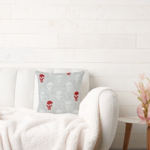 Grungy Anatomical Skull Polkadots red white Cushion