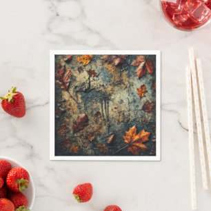 Grungy Autumnal Leafy Cracked Concrete Decoupage Napkin