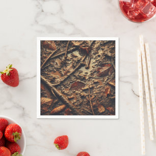 Grungy Autumnal Muddy Leaves & Twigs Decoupage Napkin