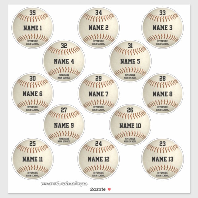 Grungy baseballs set of 13 players' names (Sheet)