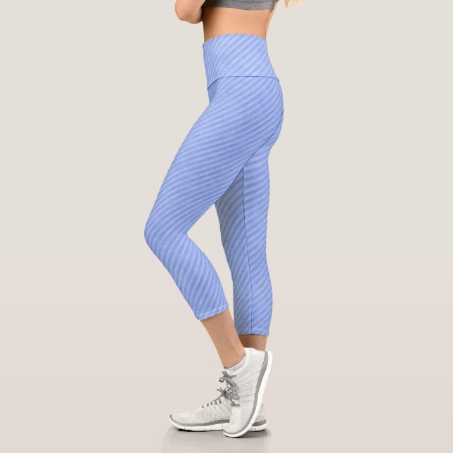 Grungy Blue Stripes Capri Leggings (Left)