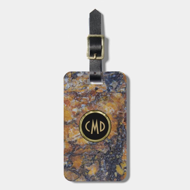 Grungy Brown Faux Marble Stone Luggage Tag (Front Vertical)