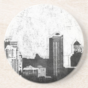 Grungy city background in black and white coaster