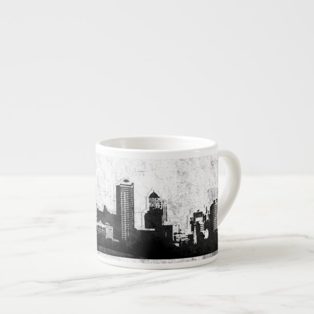 Grungy city background in black and white espresso cup (Front Right)